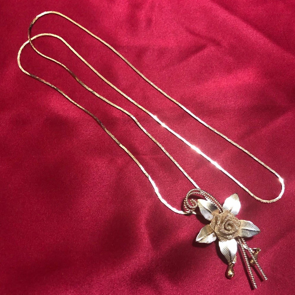 Vintage Gold Plated Rose Flower Necklace